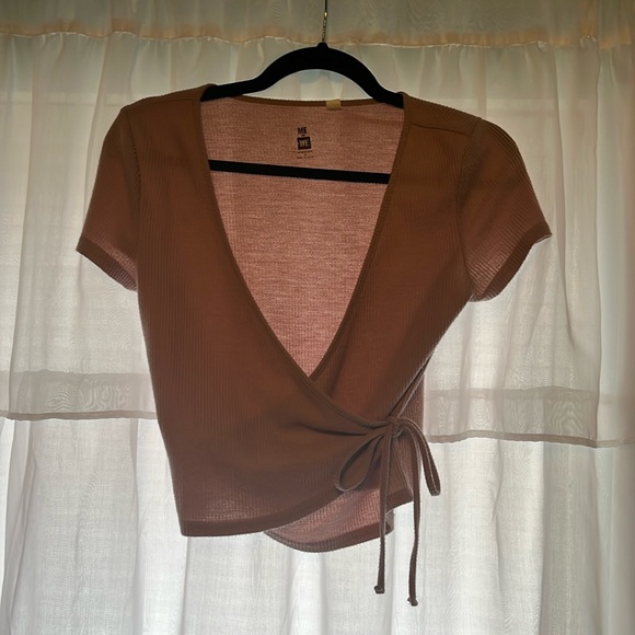 Me to We Tops - Me To We Muted Pink Low Cut Tie Top